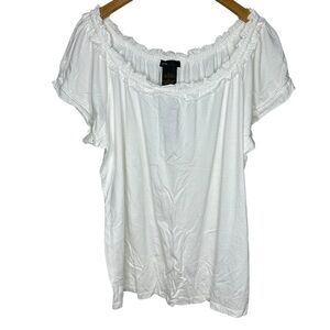 Grace Elements‎ White Short Sleeve Ruffle Neck & Sleeve Casual Top Size XXL